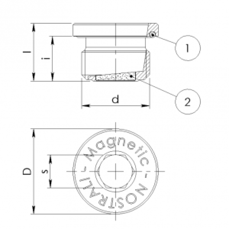 Tappo magnetico TCEI con o-ring sottotesta e magnete incassato